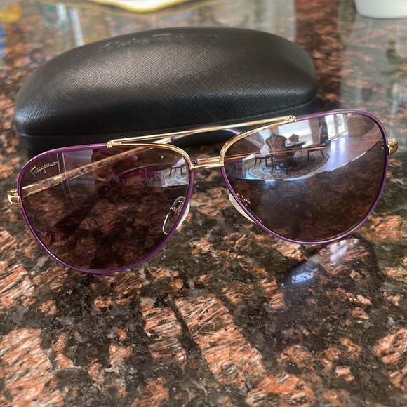 Ferragamo Purple and Gold Aviator Sunglasses - Picture 8 of 8